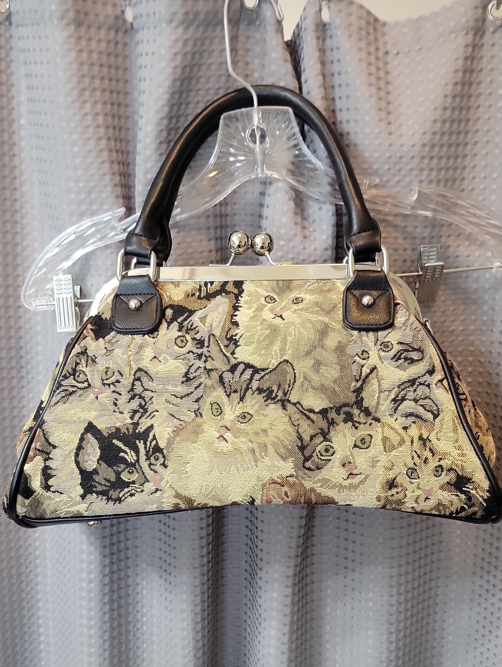 NWOT Sugar Thrills Pawsitive Thinking Top Lock Bag Cat Tapestry Purse